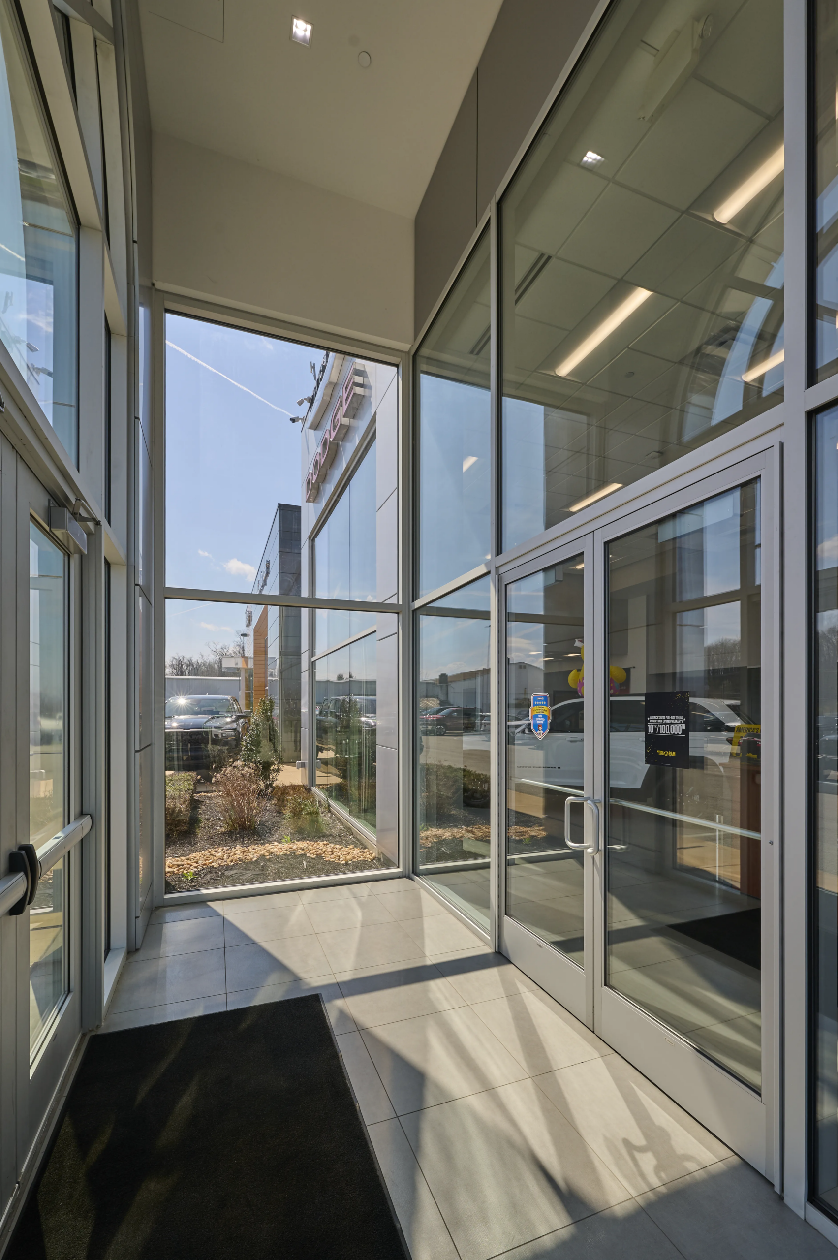 Glass and metal entrance at project