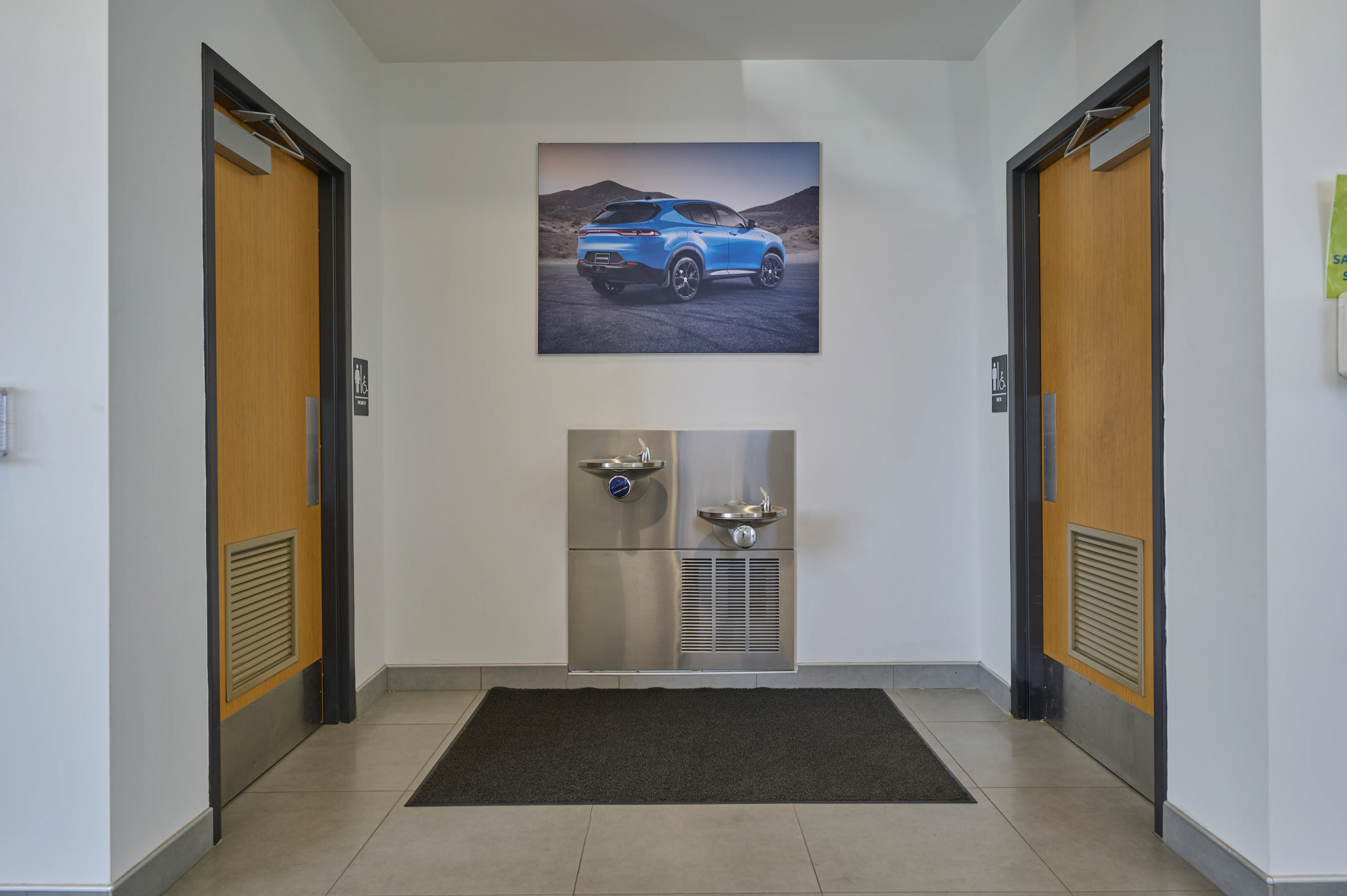 Water fountain and bathroom facility at C Harper Automotive