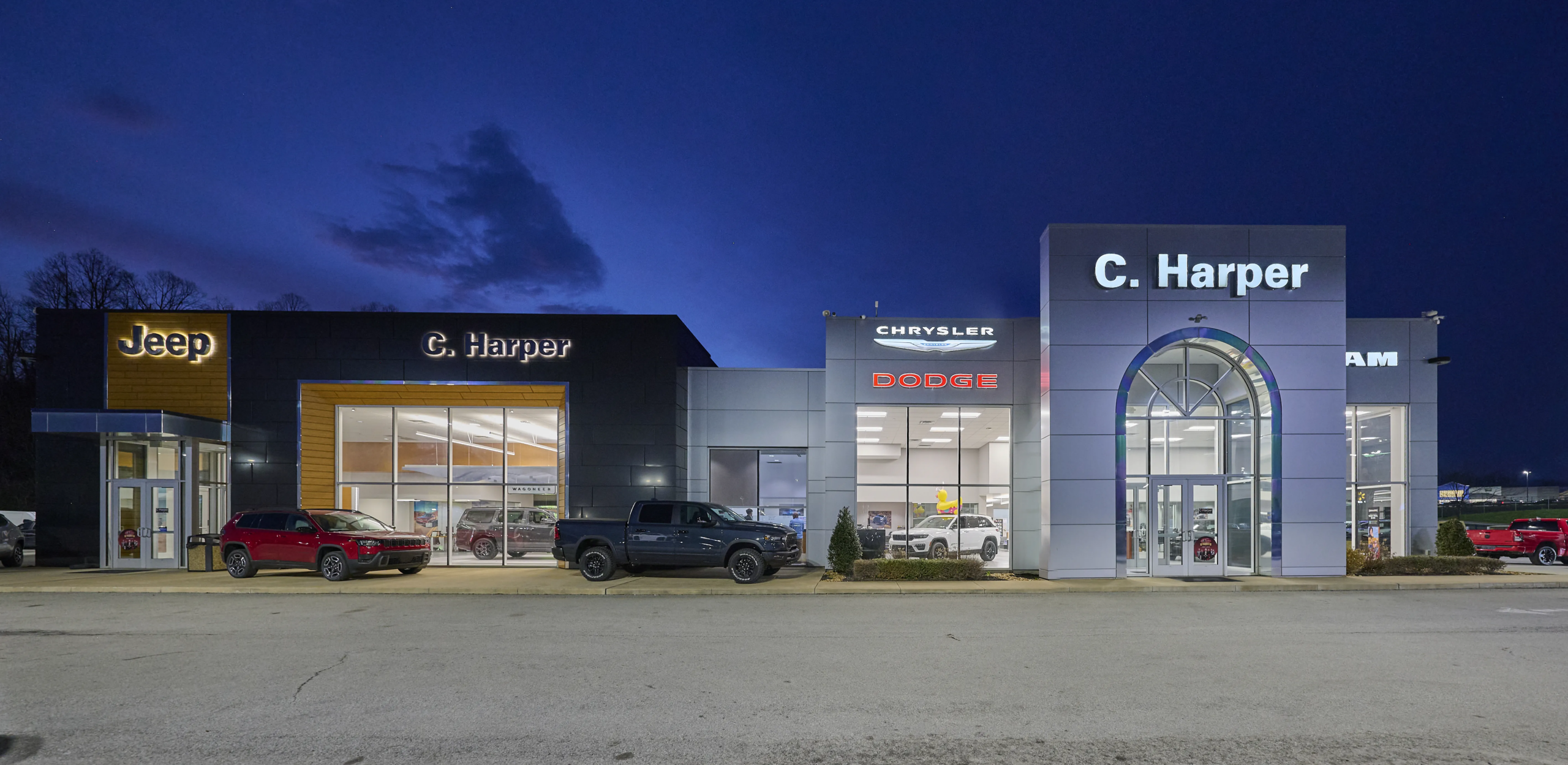 Night image showcasing lighting on the exterior